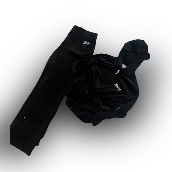 WOMANS Large Juicy Couture Black Velour Hoodie Set - Picture 1 of 2